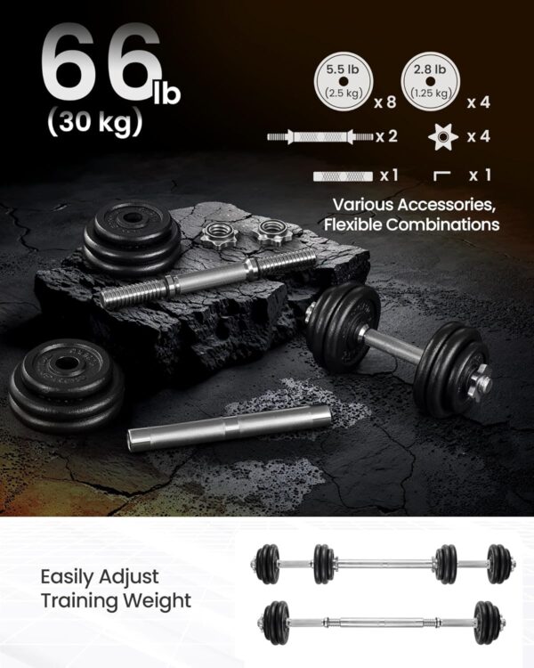 SONGMICS Set gantere reglabile 30 kg din fonta, 12 discuri, cu bara extensibila - imagine 5