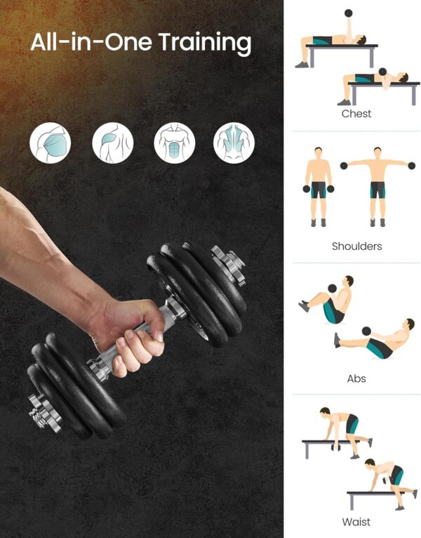 SONGMICS Set gantere reglabile 30 kg din fonta, 12 discuri, cu bara extensibila - imagine 6