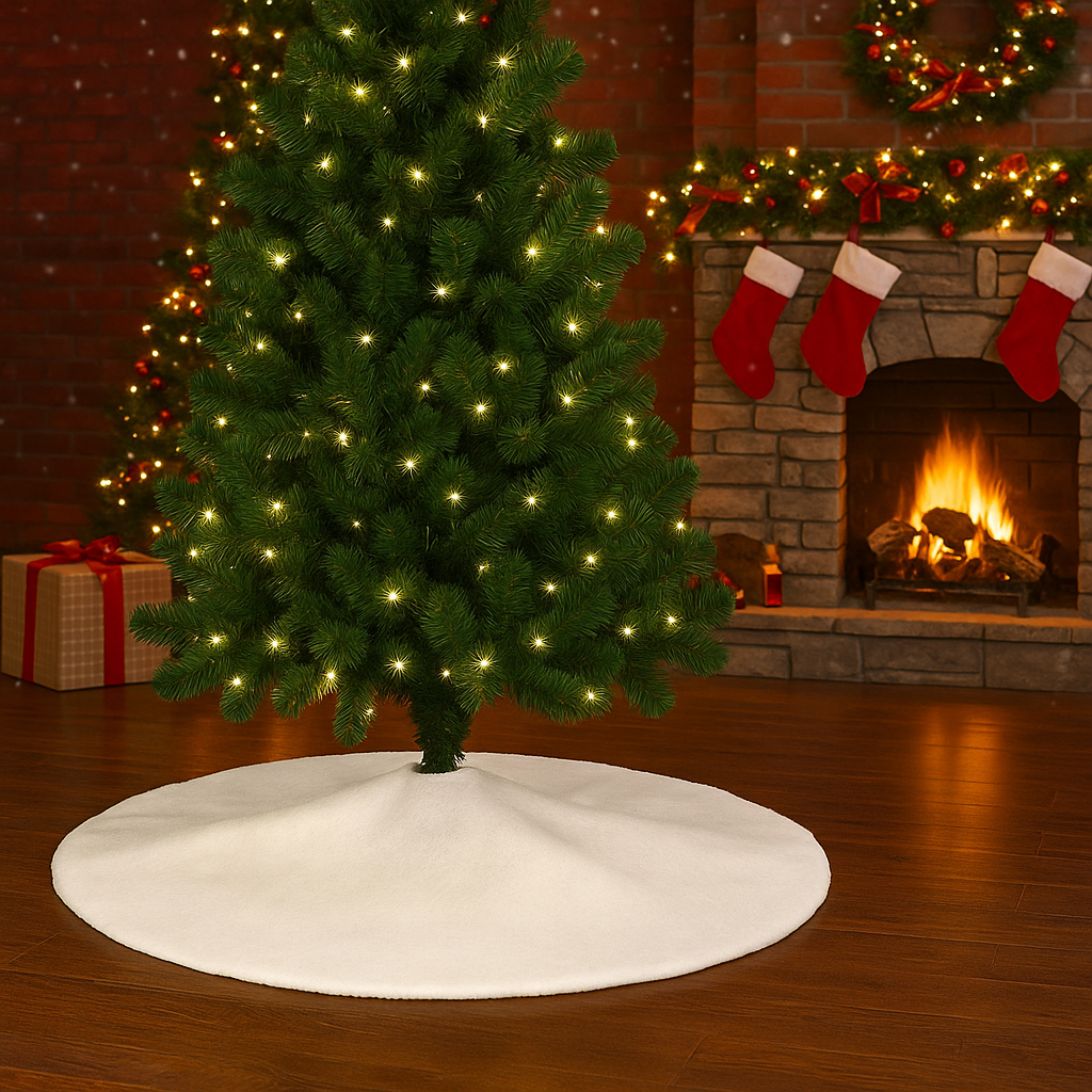 Covoras de pus sub bradul de Craciun, diametru 100 cm, alb