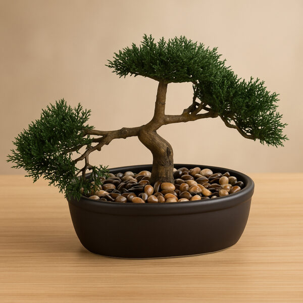 Bonsai artificial Atmosphera in ghiveci ceramic cu pietricele decorative, 23 cm, verde - imagine 6