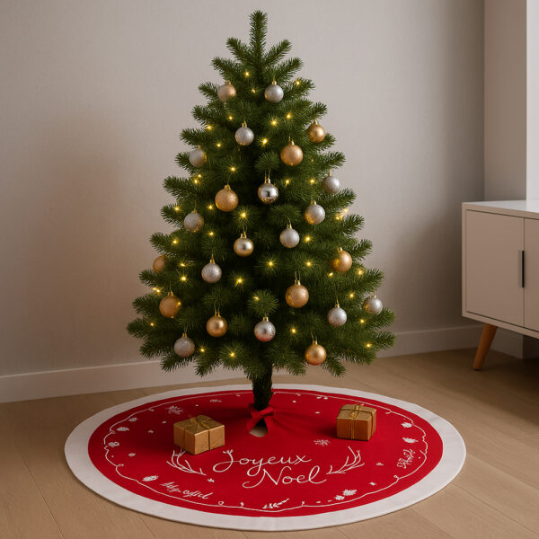 Covor decorativ pentru brad, din fetru matlasat, diametru 90 cm, rosu - imagine 4