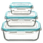 Set 3 recipiente 5Five Clipeat din sticla borosilicata, cu capace etanse, 330ml / 800ml / 1730ml, transparent