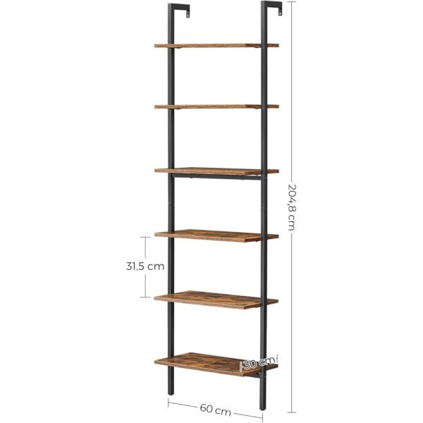 VASAGLE Etajera tip scara 6 rafturi, PAL si cadru metalic, 60x30x205 cm, maro rustic - imagine 9