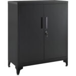 SONGMICS Dulap birou metalic cu 2 usi si sistem de inchidere, multifunctional cu rafturi reglabile, 40x80x90 cm, negru