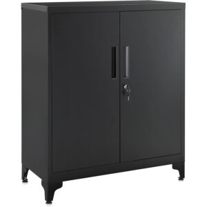 SONGMICS Dulap birou metalic cu 2 usi si sistem de inchidere, multifunctional cu rafturi reglabile, 40x80x90 cm, negru