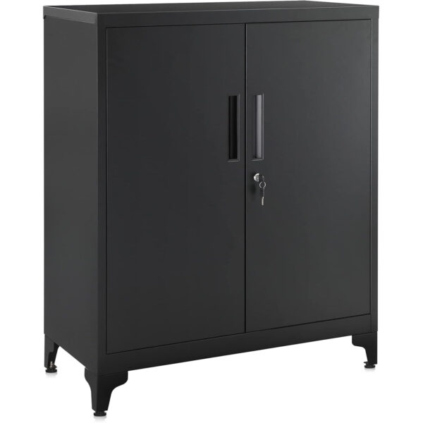 SONGMICS Dulap birou metalic cu 2 usi si sistem de inchidere, multifunctional cu rafturi reglabile, 40x80x90 cm, negru