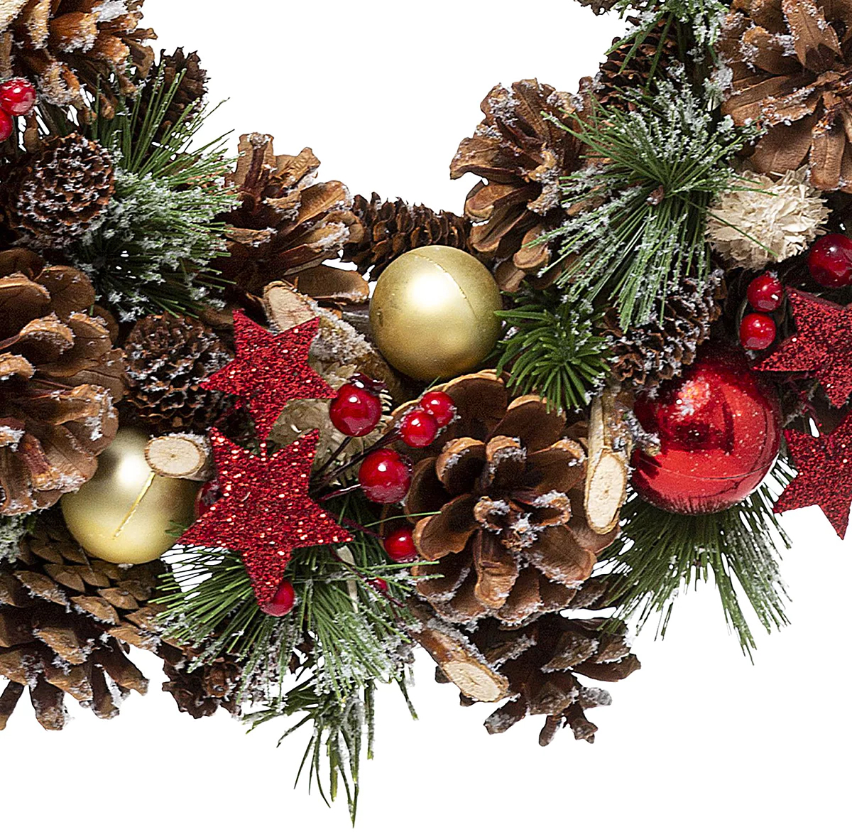 Coronita decorativa cu frunze si conuri, diametru 35 cm, multicolora - imagine 2