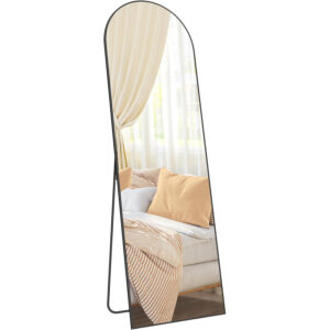 SONGMICS Oglinda podea, cu rama aluminiu si sticla securizata, design curbat, 160x50 cm, negru