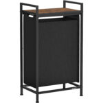 VASAGLE Cos rufe pentru spatii inguste, 47L cu sac textil detasabil, raft superior si cadru metalic, 42x22x75 cm, maro rustic