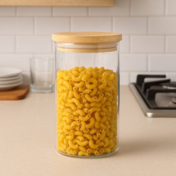 Borcan etans 5Five din sticla borosilicata cu capac lemn natural, 1.3 l, transparent - imagine 4