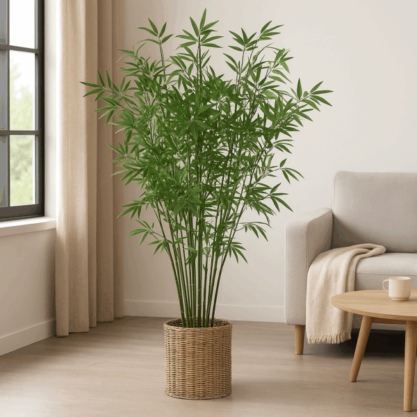 Bambus artificial Atmosphera cu ghiveci din material natural, 150 cm, verde - imagine 4