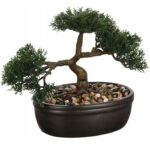 Bonsai artificial Atmosphera in ghiveci ceramic cu pietricele decorative, 23 cm, verde