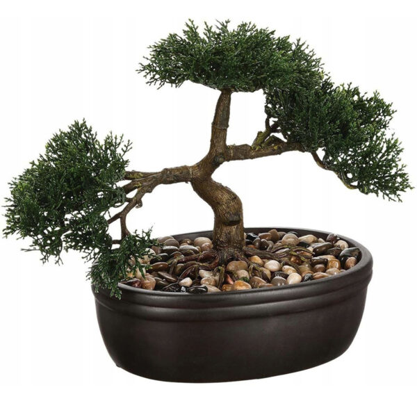 Bonsai artificial Atmosphera in ghiveci ceramic cu pietricele decorative, 23 cm, verde