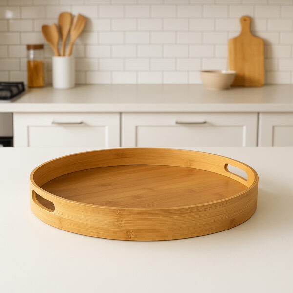 Tava servire rotunda 5Five din bambus si MDF, diametru 40 cm, maro natur - imagine 4