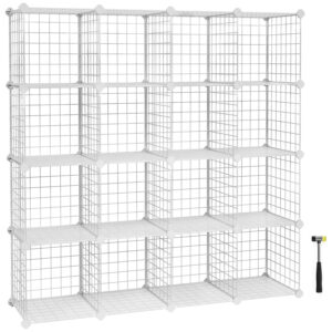 SONGMICS Organizator cu 16 cuburi modulare de depozitare, configurabil, metalic, 123x31x123cm, alb