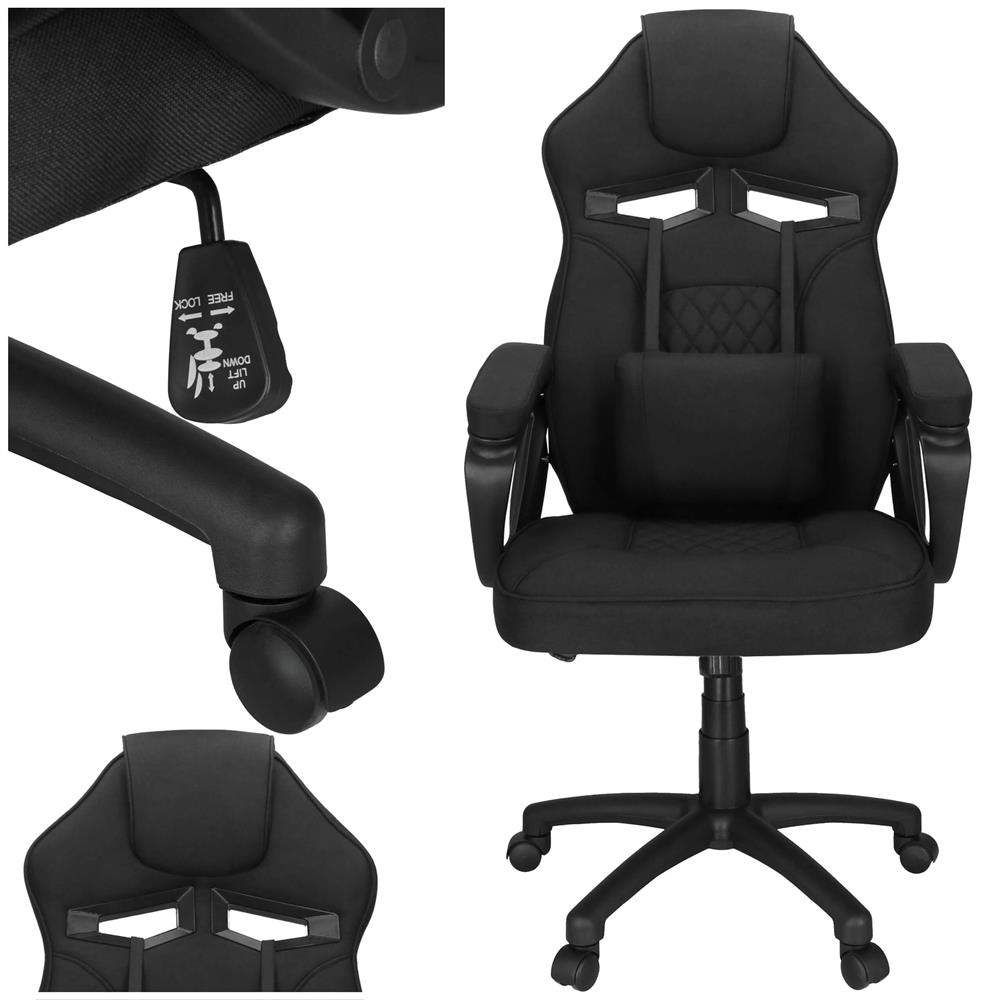 Scaun de birou ergonomic cu reglaj pe inaltime, functie de balans si perna lombara, 59x52x125 cm, negru - imagine 3