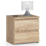 Noptiera cu 2 sertare, din PAL laminat, 40x35x40 cm, stejar sonoma