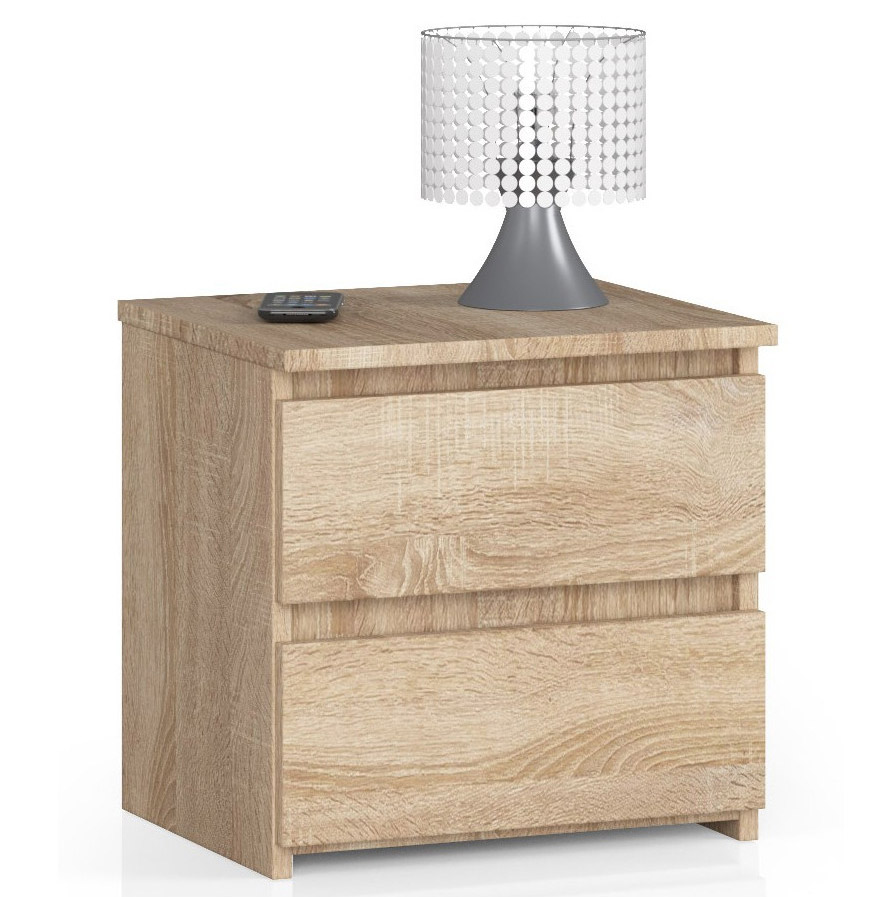 Noptiera cu 2 sertare, din PAL laminat, 40x35x40 cm, stejar sonoma