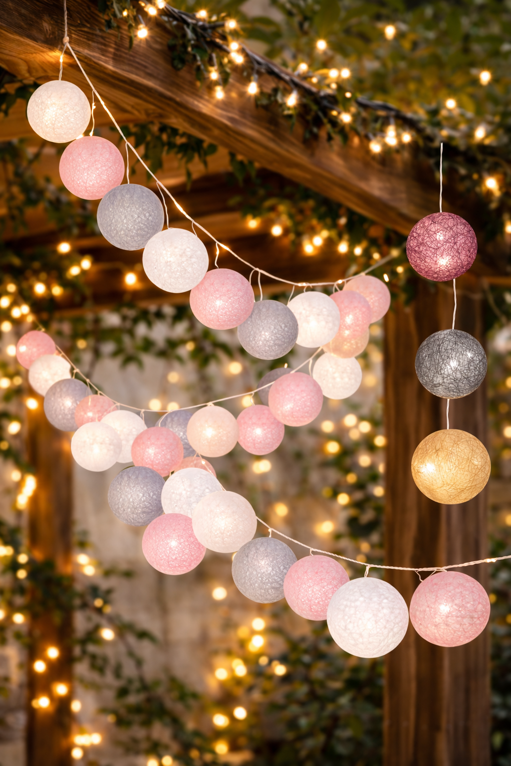 Instalatie decorativa 20 LED, lumina alba calda, 4.1 m, bile roz/alb/gri - imagine 10