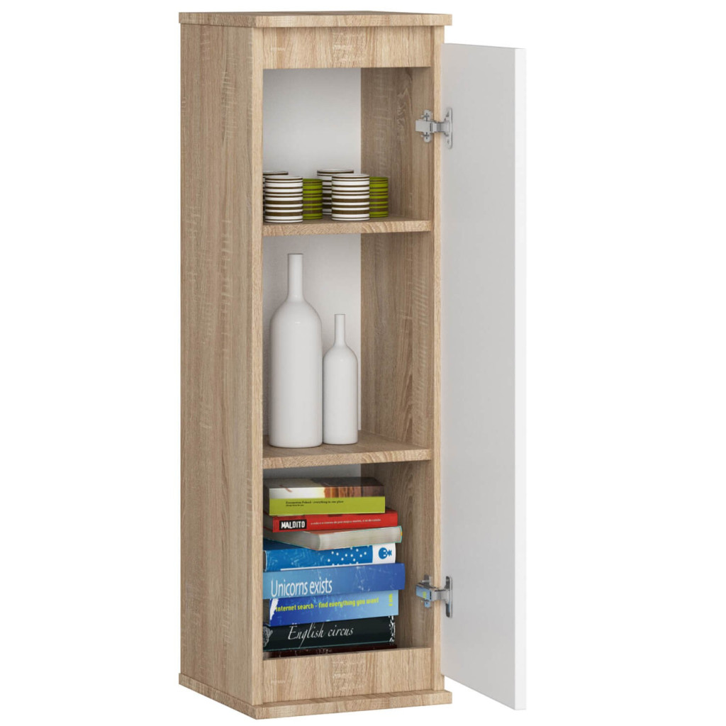 Dulap suspendat, cu usa si 3 rafturi interioare, PAL 16 mm, 30x30x99 cm, stejar sonoma si alb - imagine 2
