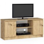 Comoda TV cu 2 usi si o polita, PAL laminat 16 mm, 120x40x55 cm, stejar artisan