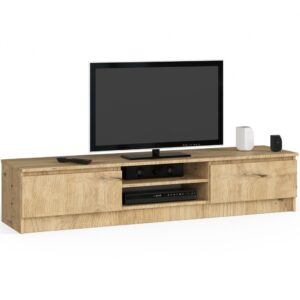 Comoda TV cu 2 usi si rafturi centrale, PAL laminat, 160x40x33 cm, stejar artisan