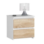 Noptiera cu 2 sertare, din PAL laminat, 40x35x40 cm, alb si stejar sonoma