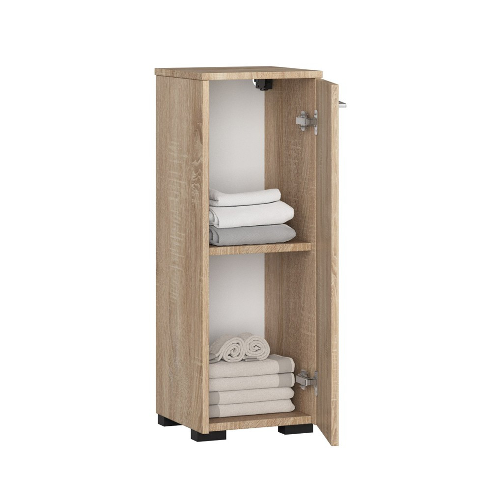 Dulap de baie tip baza, cu usa reversibila si raft interior, PAL 16 mm, 30x30x85 cm, stejar sonoma - imagine 2