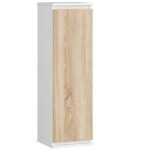 Dulap suspendat, cu usa si 3 rafturi interioare, PAL 16 mm, 30x30x99 cm, alb si stejar sonoma