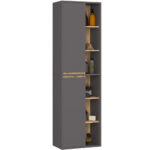 Dulap de baie suspendat cu 2 usi si 6 rafturi, PAL 16 mm, 50x30x170 cm, gri si stejar artisan