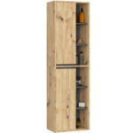 Dulap de baie suspendat cu 2 usi si 6 rafturi, PAL 16 mm, 50x30x170 cm, stejar artisan si gri