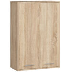 Dulap baie suspendat, cu 2 usi si 4 rafturi interioare, PAL 16 mm, 64x30x94 cm, stejar sonoma