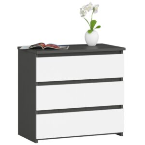 Comoda cu 3 sertare, PAL laminat 16 mm, 60x35x57 cm, gri si alb