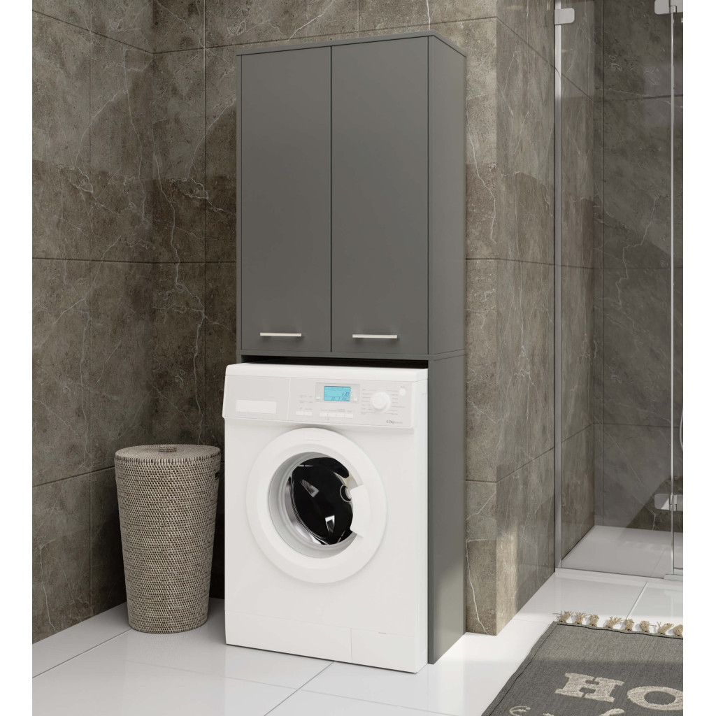 Dulap de baie cu 2 usi si 4 rafturi, pentru spatiul de deasupra masinii de spalat, 64x30x180 cm, gri grafit - imagine 5