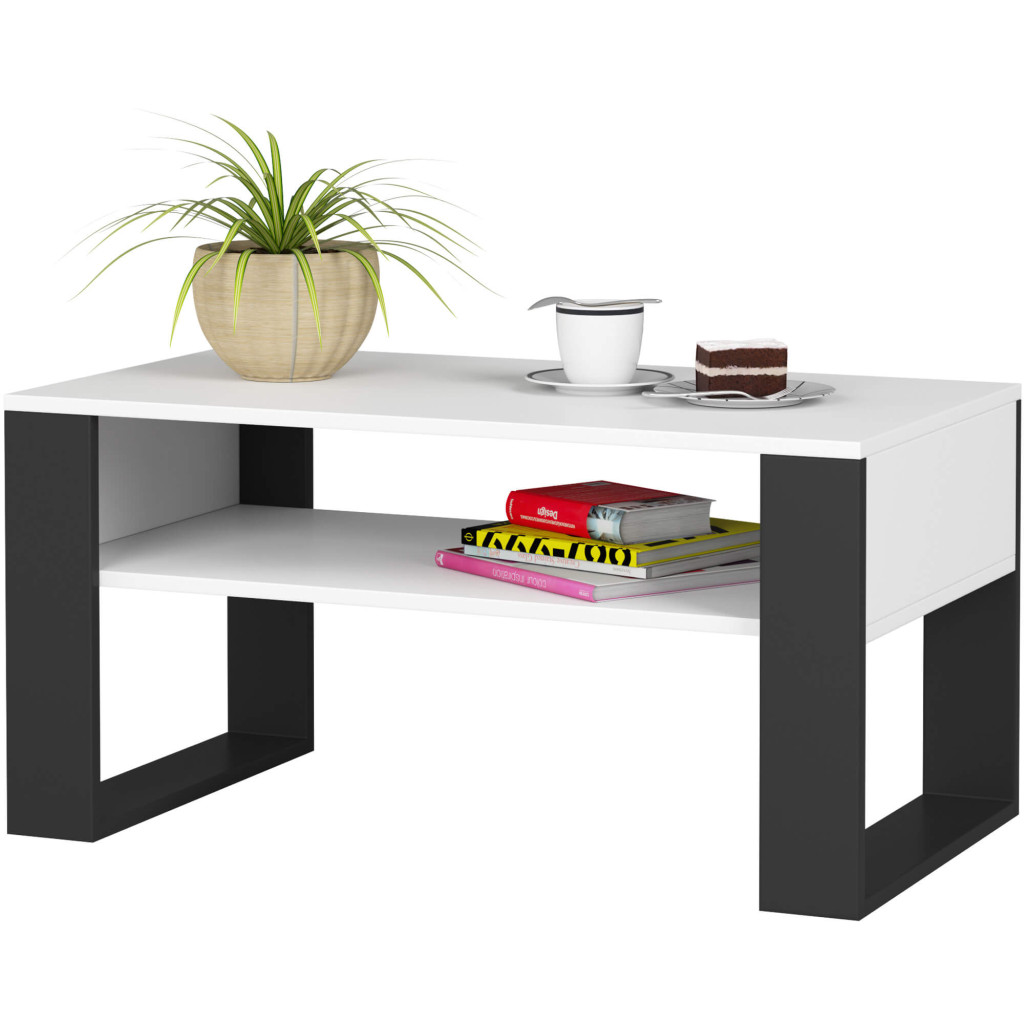 Masuta de cafea Domi cu raft inferior, blat laminat, 92x50x45 cm, alb si negru - imagine 2