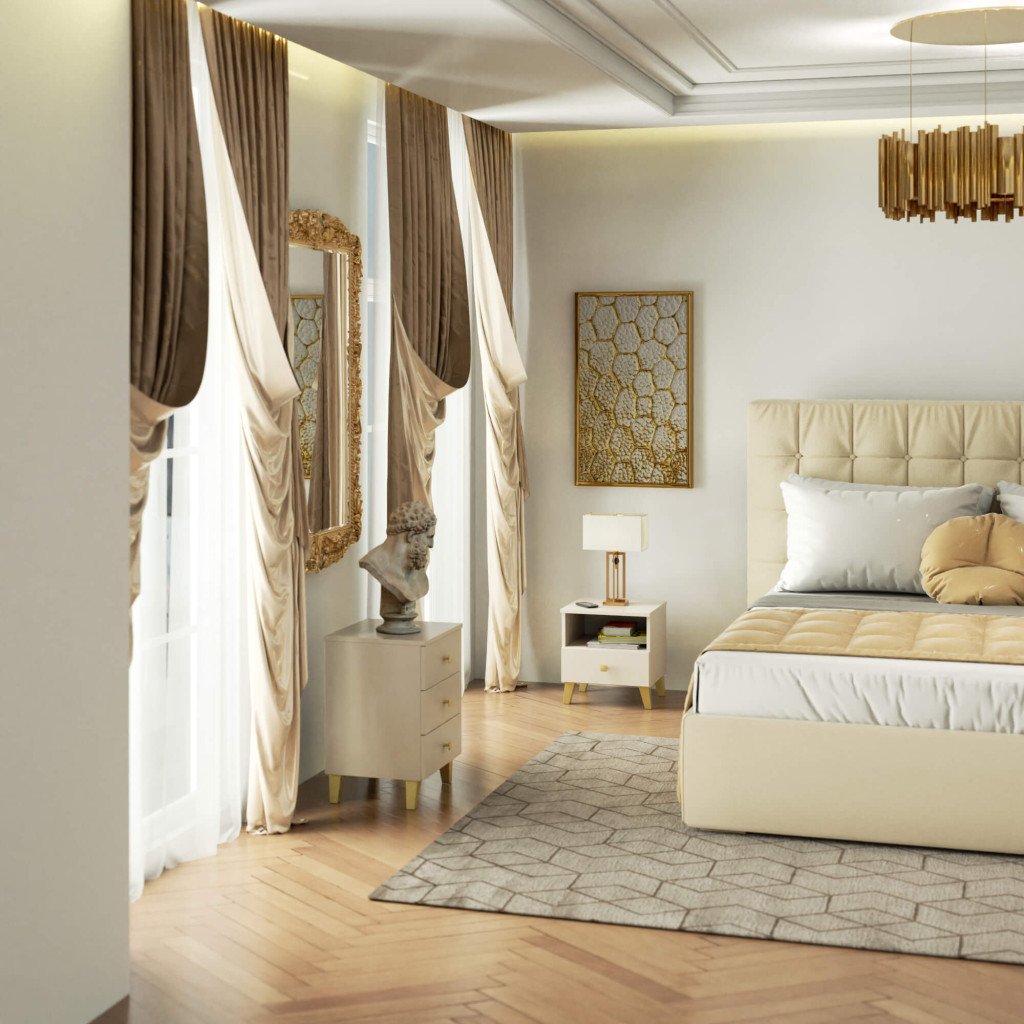 Comoda MOBI K01 cu sertar si raft deschis, PAL laminat 16 mm, 40x37x43 cm, bej si auriu - imagine 6