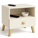 Comoda MOBI K01 cu sertar si raft deschis, PAL laminat 16 mm, 40x37x43 cm, bej si auriu