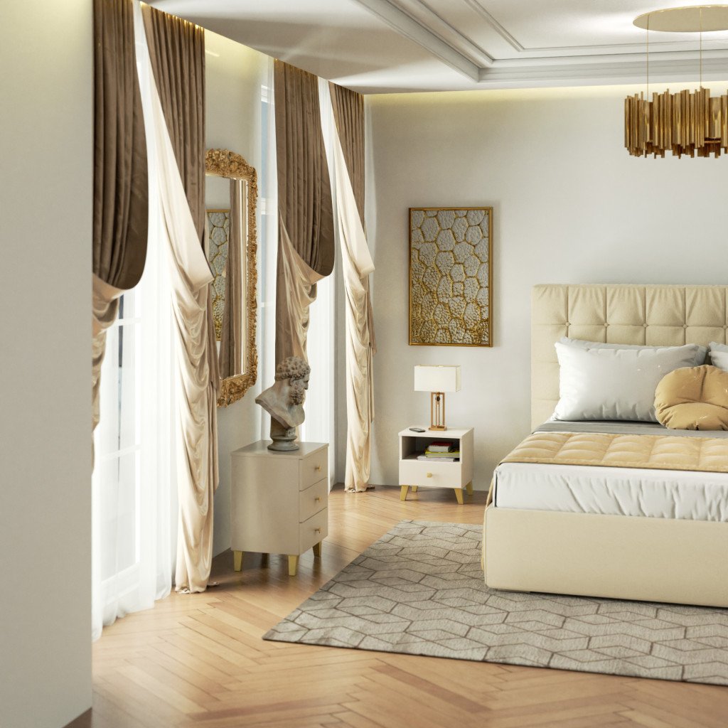 Comoda MOBI K-03 cu 3 sertare, PAL laminat 16 mm, 40x37x58 cm, bej si auriu - imagine 6