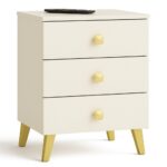 Comoda MOBI K-03 cu 3 sertare, PAL laminat 16 mm, 40x37x58 cm, bej si auriu