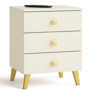 Comoda MOBI K-03 cu 3 sertare, PAL laminat 16 mm, 40x37x58 cm, bej si auriu