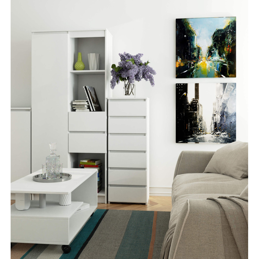 Comoda cu 6 sertare, PAL laminat, 40x35x109 cm, alb mat - imagine 4