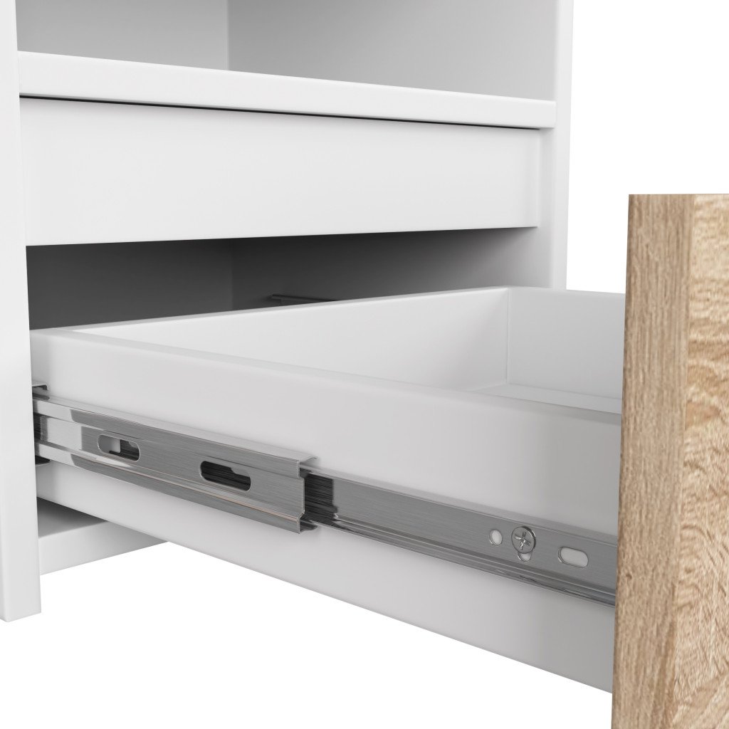 Noptiera cu 1 sertar, PAL laminat 16mm, 40x35x40 cm, alb si stejar sonoma - imagine 4