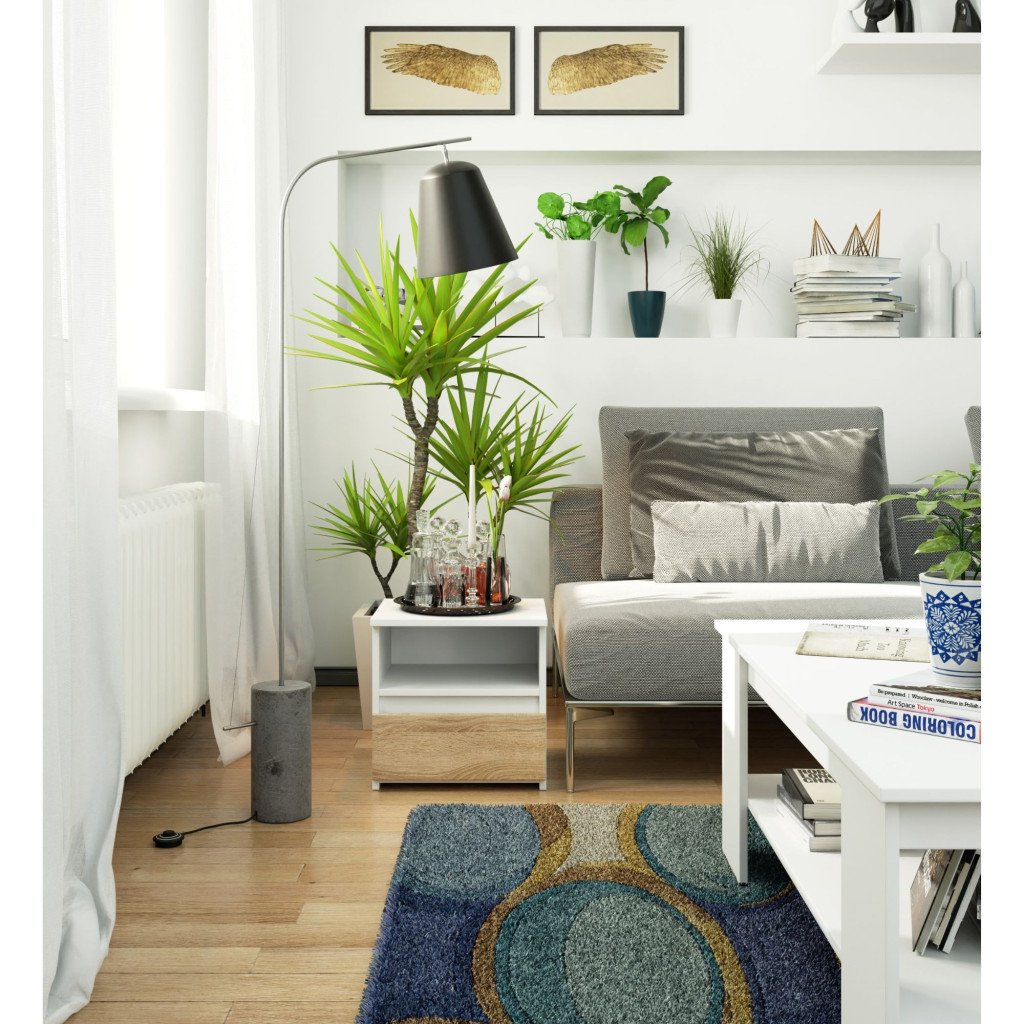 Noptiera cu 1 sertar, PAL laminat 16mm, 40x35x40 cm, alb si stejar sonoma - imagine 5