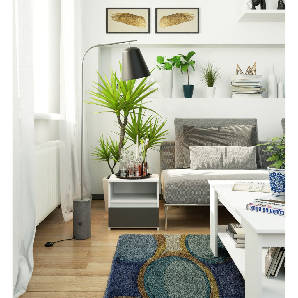 Noptiera cu 1 sertar, PAL laminat 16mm, 40x35x40 cm, alb si gri - imagine 4