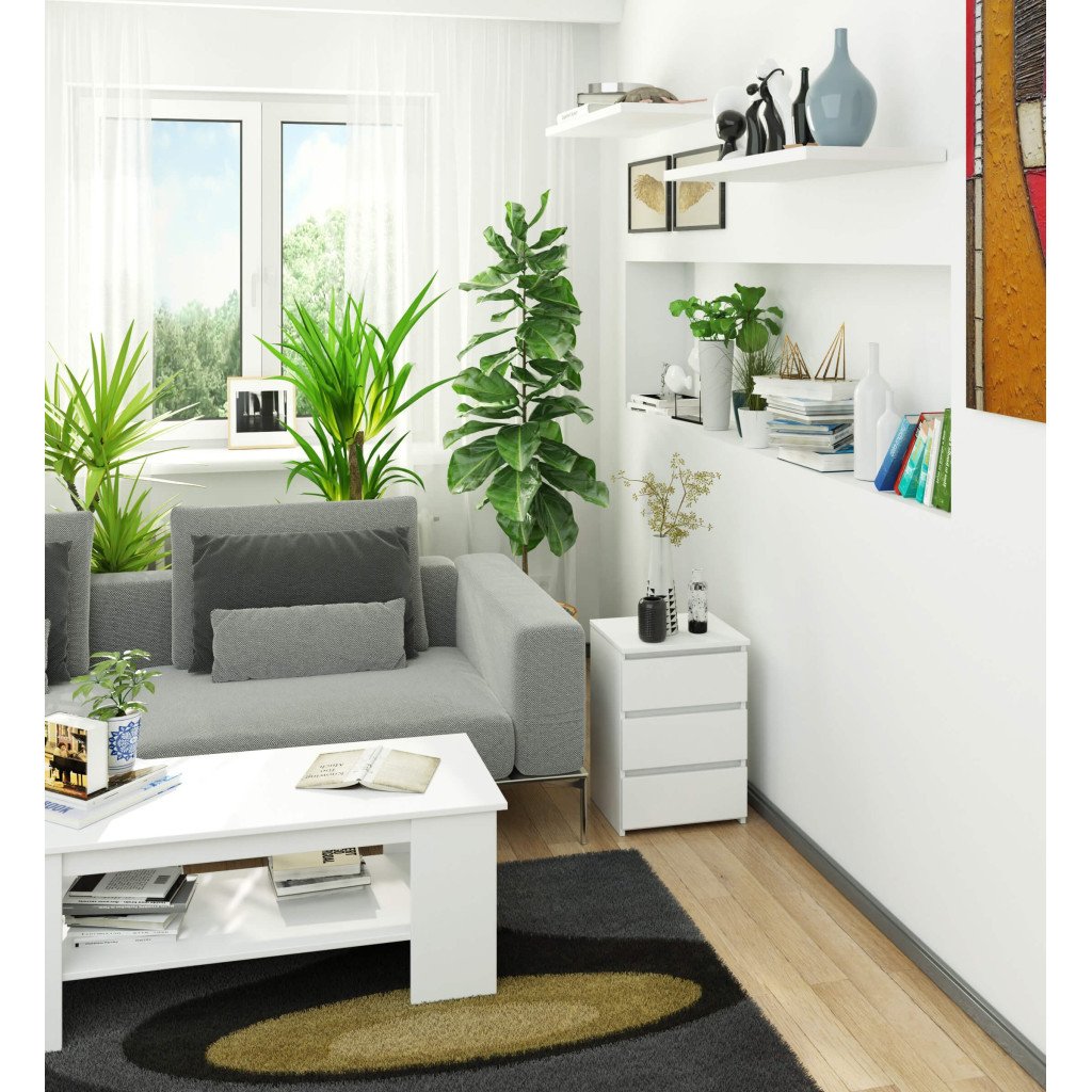 Noptiera cu 3 sertare, PAL laminat 16 mm, 40x35x57 cm, alb - imagine 4