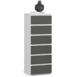 Comoda cu 6 sertare, PAL laminat 16 mm, 40x35x109 cm, alb si gri