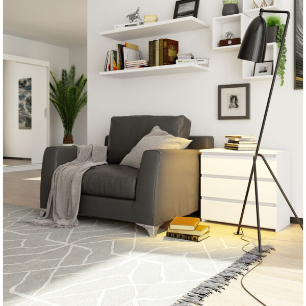 Noptiera cu 3 sertare, PAL laminat, 60x35x57 cm, alb mat - imagine 4