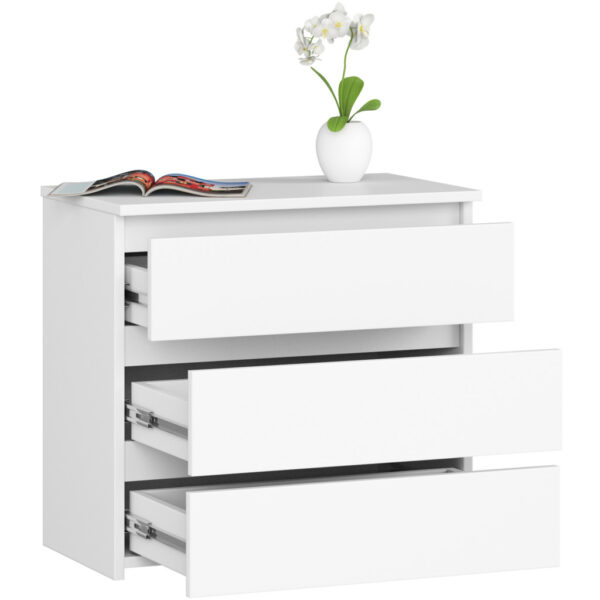 Noptiera cu 3 sertare, PAL laminat, 60x35x57 cm, alb mat - imagine 5