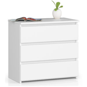 Noptiera cu 3 sertare, PAL laminat, 60x35x57 cm, alb mat