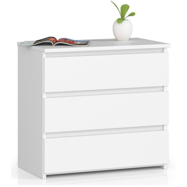 Noptiera cu 3 sertare, PAL laminat, 60x35x57 cm, alb mat